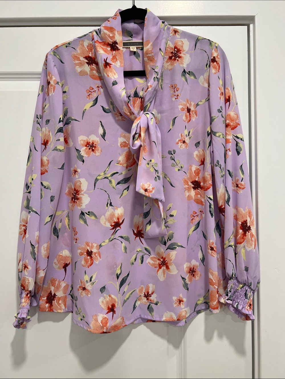 Pleione Lavender Floral Tie-Scarf Blouse
